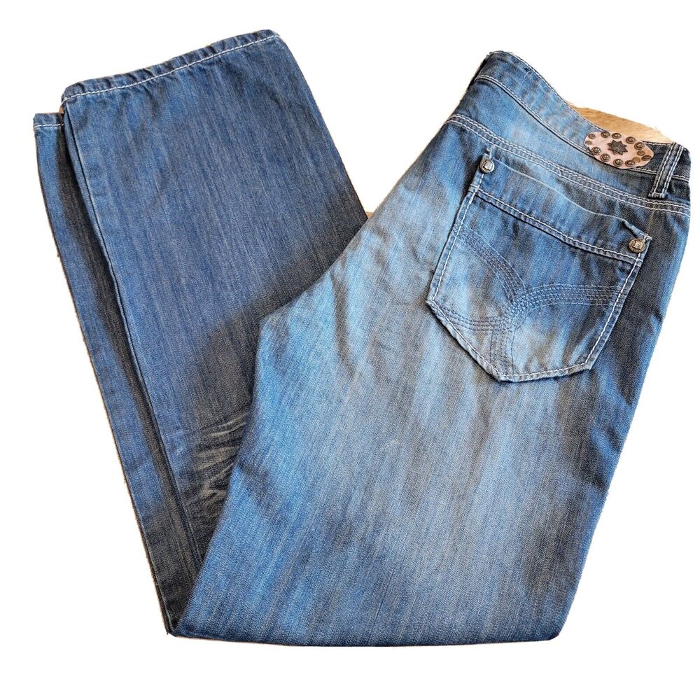 Do Denim Distressed Blue Jeans Tag 38 x 32 Medium Wash Straight Leg